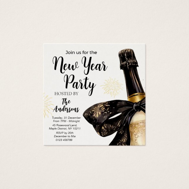 Cartes De Visite Black Gold Champagne Cheers New Years Eve Party (Devant)