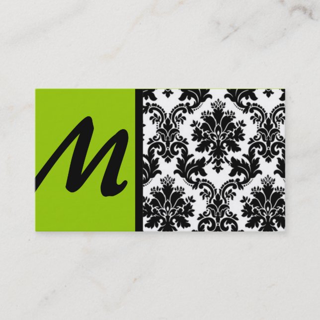 Cartes de visite Black Lime Green Damask (Devant)