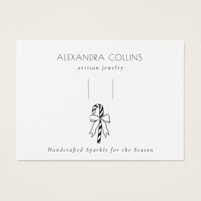 Cartes De Visite Black Line Art Festive Candy Cane & Bow Hairclip  (Devant)