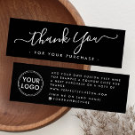 Cartes De Visite Black script business logo thank you insert card<br><div class="desc">Elegant,  black  thank you for your purchase or business mini insert card with custom logo template. You can change fonts and colors with the design tool.</div>