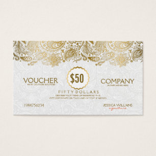Cartes De Visite Blanc et bon de dentelle de Paisley d'or