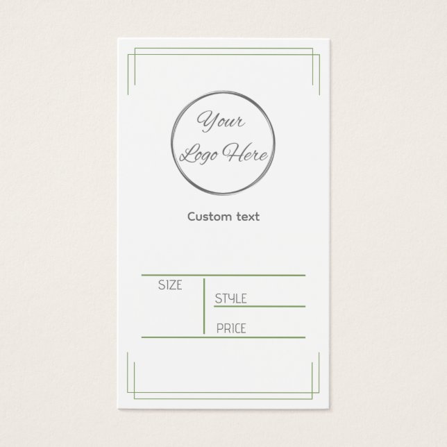 Cartes De Visite Blanc vert de base avec logo étiquette de prix du  (Devant)