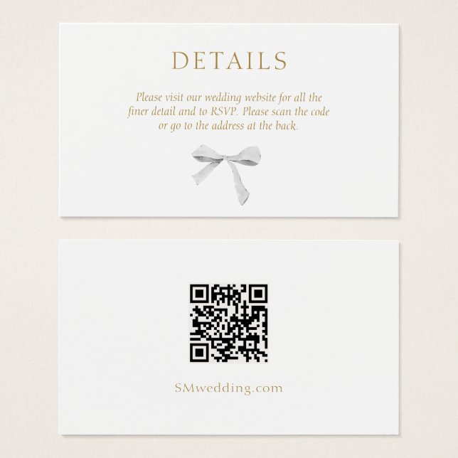 Cartes De Visite BLANCHE | Fiche de boîtier QR Détails du Mariage d (Devant & derrière)