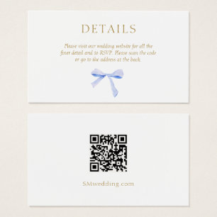 Cartes De Visite Blancs Détails du Mariage de ruban bleu Code QR