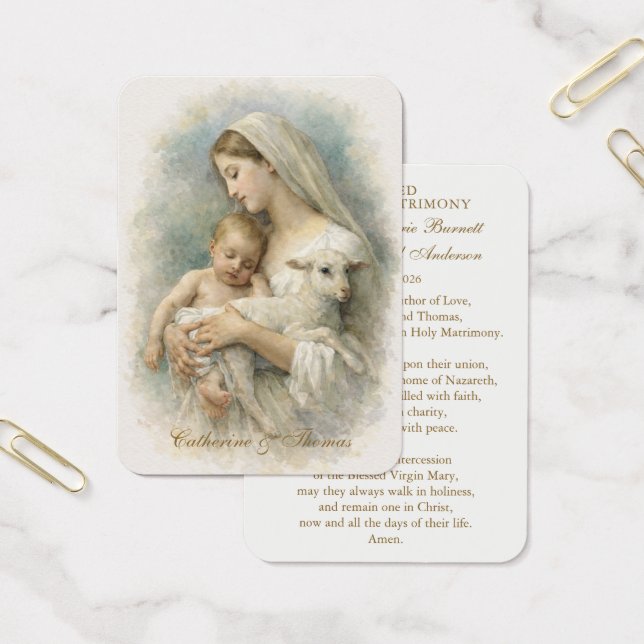 Cartes De Visite Blessed Mother Child Lamb Catholic Wedding Prayer (Bureau)