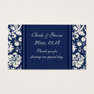 Cartes De Visite Bleu blanc Mariage damassé Favoriser les étiquette