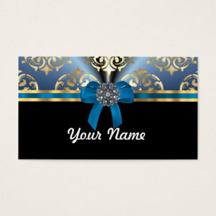 Cartes De Visite Bleu et or damassé