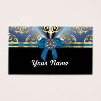 Cartes De Visite Bleu et or damassé