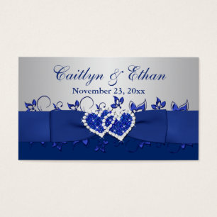 Cartes De Visite Bleu, Gris Floral, Coeurs Mariage Favor Balise