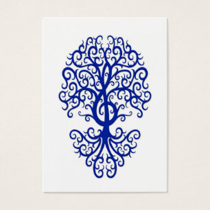 Cartes De Visite Bleu musical d'arbre de clef triple sur le blanc