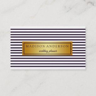 Cartes de visite Bleu Nuit et Blanc Chic rayures e