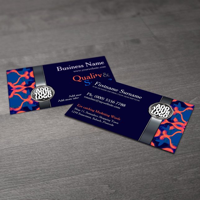 Cartes de visite Bleu + Orange avec logo (Créateur téléchargé)