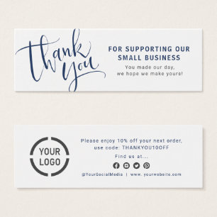 Cartes De Visite Bleu script & logo entreprise merci insérer