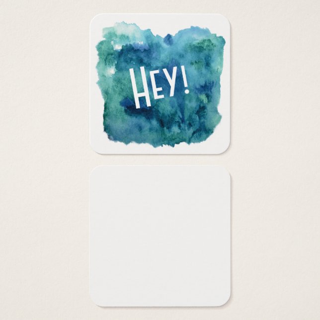 Cartes De Visite Bleu, Vert, Aquarelle Turquoise avec "Hey !"  (Devant & derrière)