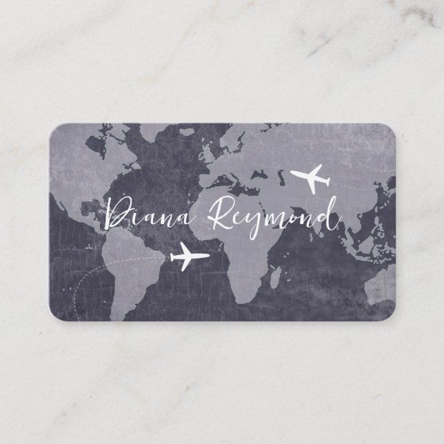 Cartes de visite bleues avec carte du monde et avi (Devant)