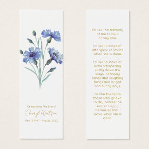Cartes De Visite Bleuet   Signet Mémorial Simple Mini