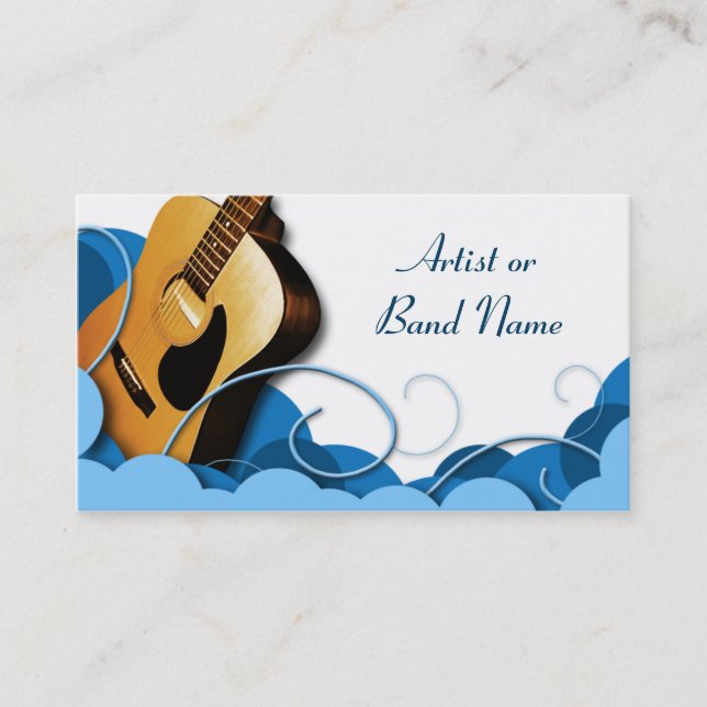 Cartes de visite bleus d'expression de guitare (Devant)
