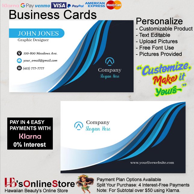 Cartes de visite bleus et noirs 5 Pack de 100 (Blue & Black Business Cards 5 Pack of 100.)