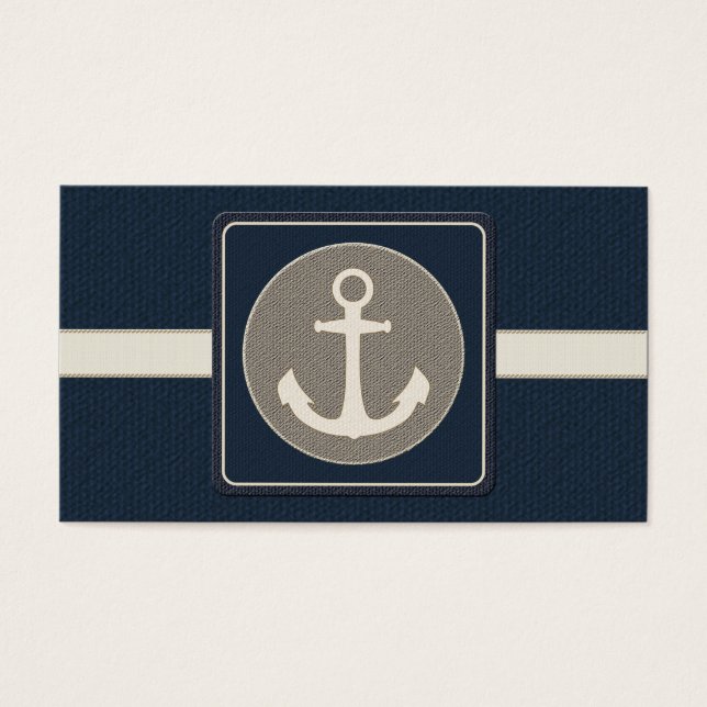 Cartes De Visite Blue Burlap Ancre Nautical Mariage (Devant)