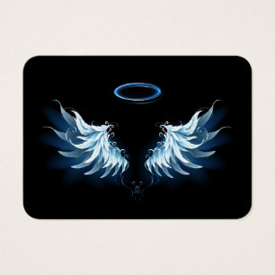 Cartes De Visite Blue Glowing Angel Wings on black background