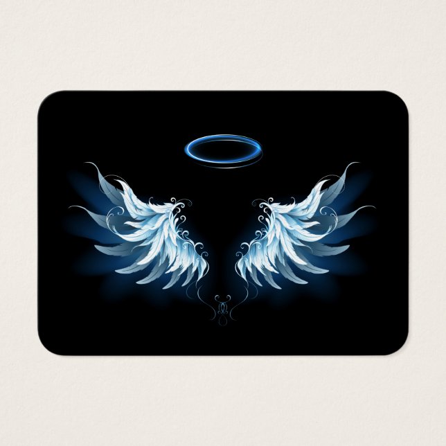 Cartes De Visite Blue Glowing Angel Wings on black background (Devant)