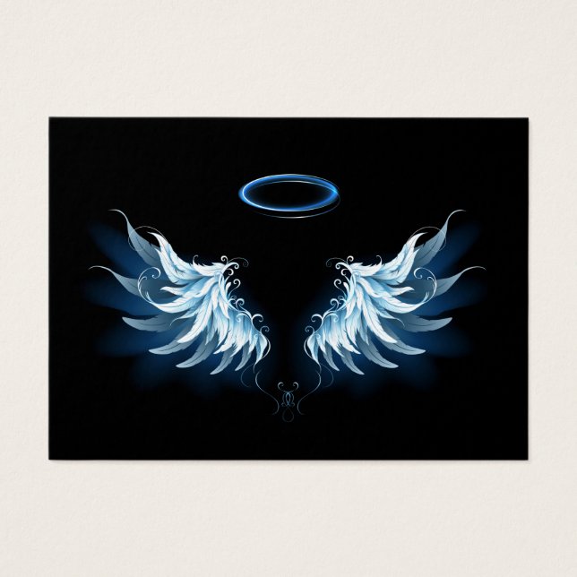 Cartes De Visite Blue Glowing Angel Wings on black background (Devant)