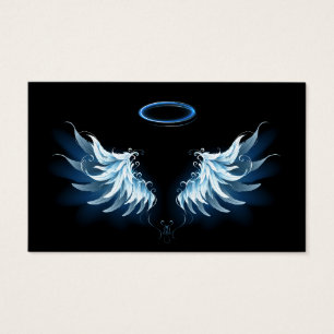 Cartes De Visite Blue Glowing Angel Wings on black background