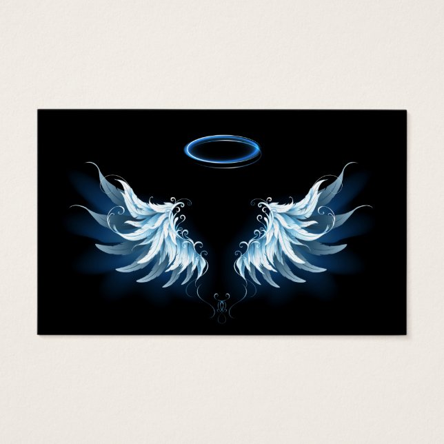 Cartes De Visite Blue Glowing Angel Wings on black background (Devant)