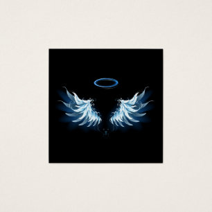 Cartes De Visite Blue Glowing Angel Wings on black background