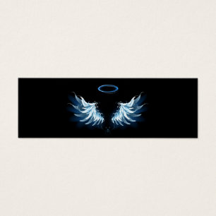 Cartes De Visite Blue Glowing Angel Wings on black background