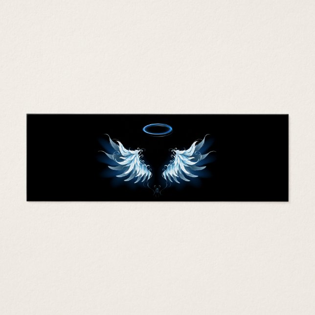 Cartes De Visite Blue Glowing Angel Wings on black background (Devant)