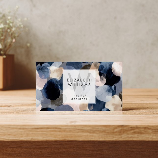 Cartes De Visite Blue Pink Gray Monogram Modern Business Card (Créateur téléchargé)