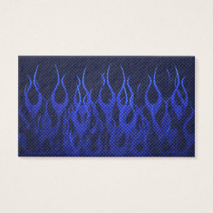 Cartes De Visite Blue Racing Flames on Carbon Fiber Print
