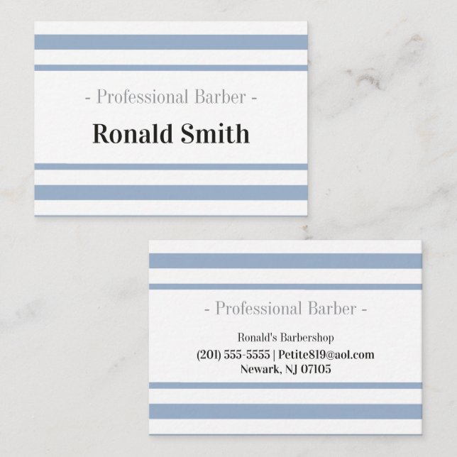 Cartes de visite, Blue Stripe Barbershop Coiffeur  (Devant / Derrière)