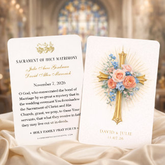 Cartes De Visite Blush Blue Floral Gold Cross Wedding Prayer 
