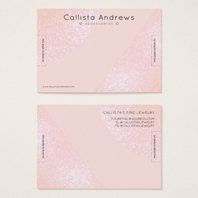 Cartes De Visite Blush Pink Glitter Geo Heart Bracelet Display (Devant & derrière)