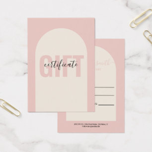 Cartes De Visite Blush Pink Modern Simple Arch Venin Certificate