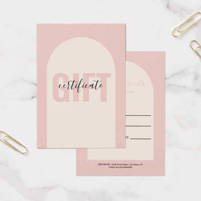 Cartes De Visite Blush Pink Modern Simple Arch Venin Certificate (Bureau)