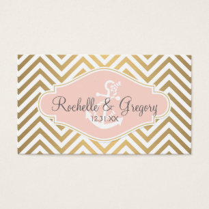 Cartes De Visite Blush Preppy Chevron Stripe Ancre marine moderne