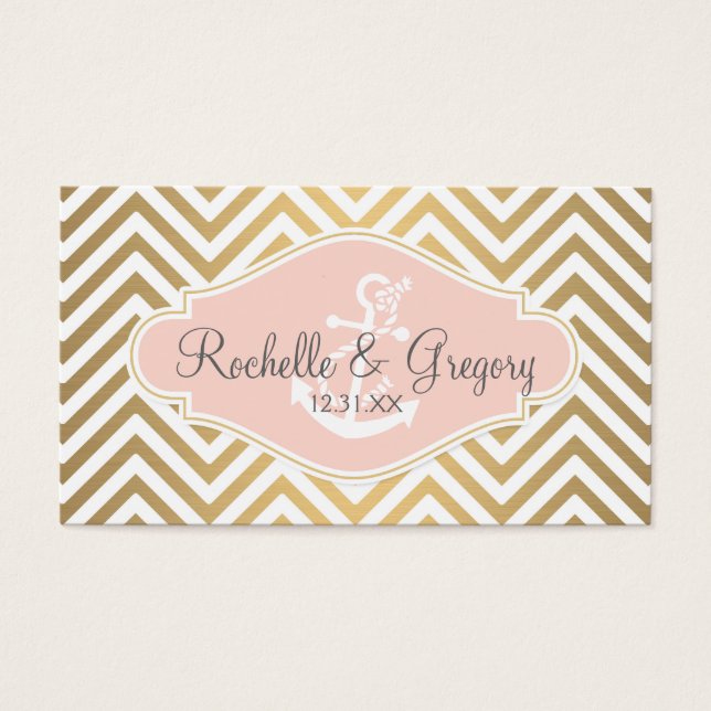 Cartes De Visite Blush Preppy Chevron Stripe Ancre marine moderne (Devant)