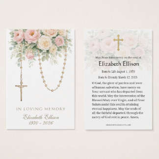 Cartes De Visite Blush Rose Rosary Draped Memorial Prayer