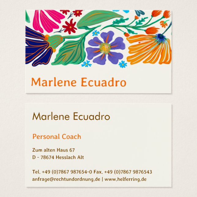 Cartes De Visite Boho Chic Rétro Fleur Motif Artisanal   (Devant & derrière)