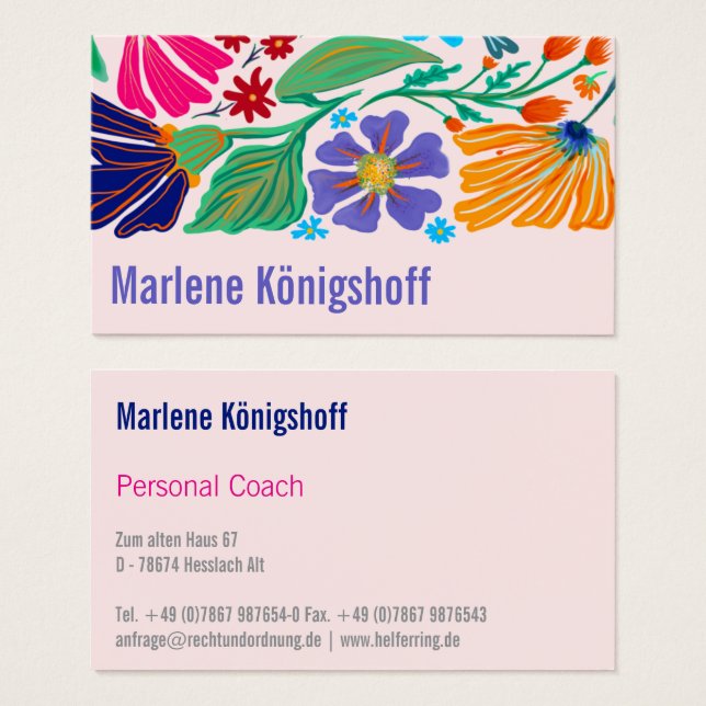 Cartes De Visite Boho Chic Rétro Fleur Motif Artisanal   (Devant & derrière)