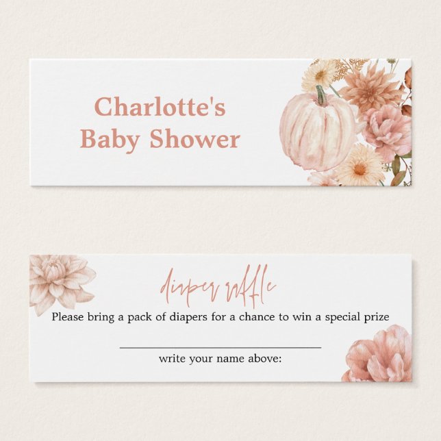 Cartes De Visite Boho Floral Citrouille Automne Baby shower Déchets (Devant & derrière)