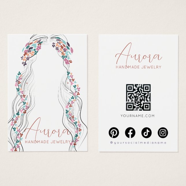 Cartes De Visite Boho Floral Pastel Wavy Hair Earrings Display Card (Devant & derrière)
