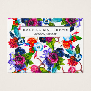 Cartes De Visite Boho Flowers Cerfs Antlers Feuilles Écran d'oreill