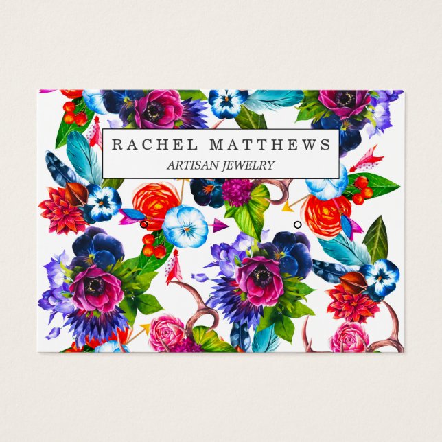 Cartes De Visite Boho Flowers Cerfs Antlers Feuilles Écran d'oreill (Devant)