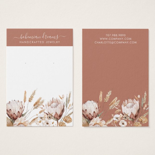 Cartes De Visite Boho Terracotta Crème Fleurs sauvages (Devant & derrière)