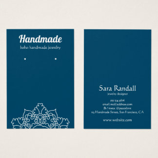 Cartes De Visite Boho White Mandala Dark Turquoise Écran d'oreille