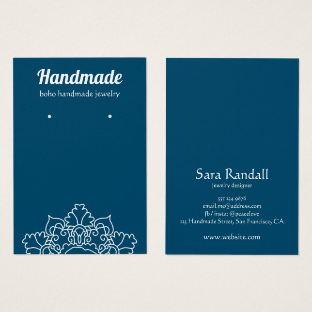 Cartes De Visite Boho White Mandala Dark Turquoise Écran d'oreille (Devant & derrière)